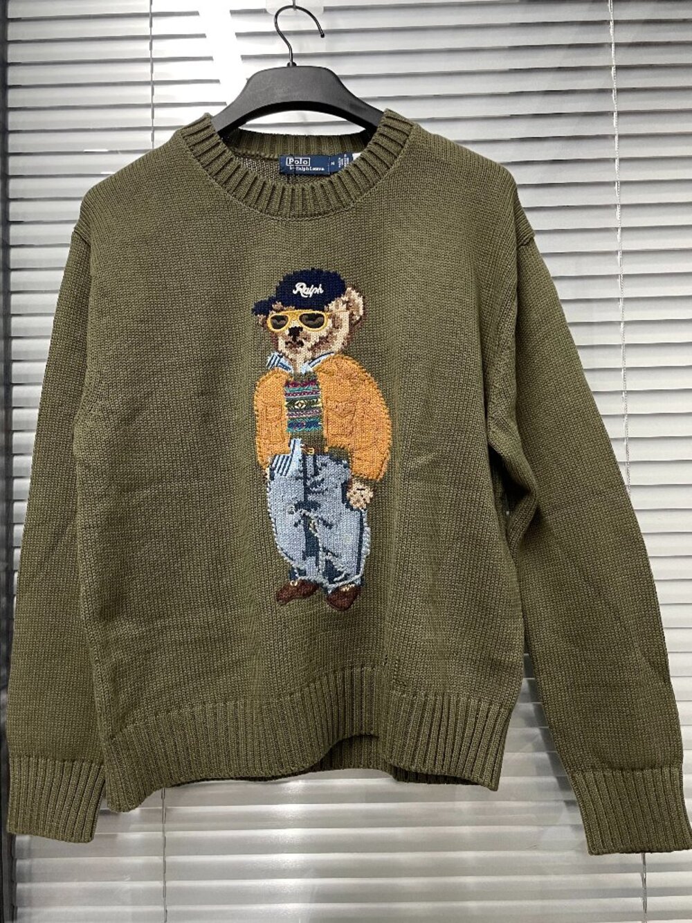 Ralph Lauren Olive Bear Graphic Crewneck Knit Sweater